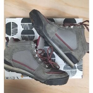 Eddie Bauer Lukla Womens Hiking Boots Grey Burgundy Suede Mesh 9.5